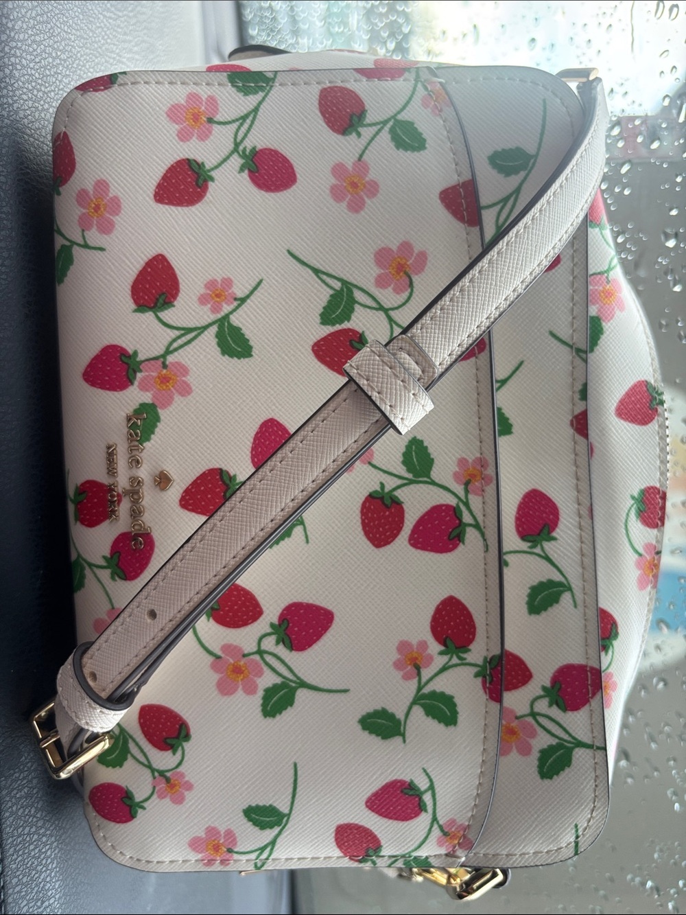 kate spade White Strawberry Print Crossbody Shoulder Bag